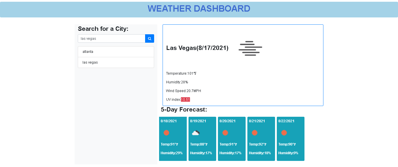 Weather Dashboard Screenshot